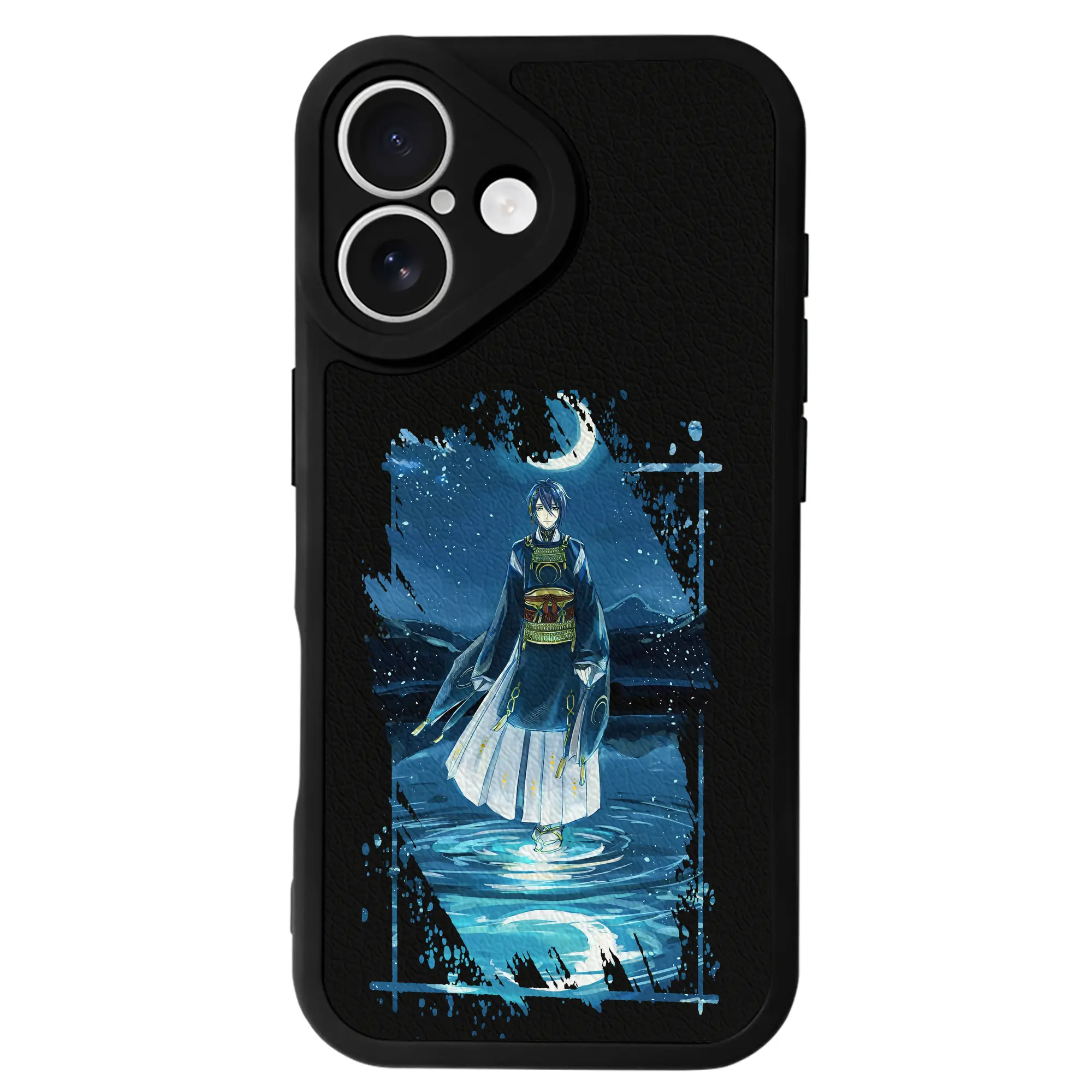 刀剣乱舞 グッズ,三日月宗近 - IPhone 16シリーズ対応 ・ シリコンスマホケース ・ レザー調 ・ 高精度フィット ・ 耐衝撃 ・ ワイヤレス充電対応 ・ 精密カット